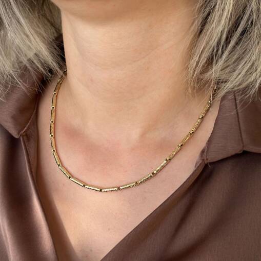 14 Ayar Altın Kalemli Bar Kanal Zincir Kolye - 4