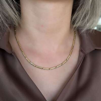 14 Ayar Altın Kalemli Bar Kanal Zincir Kolye - 5