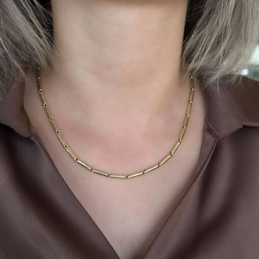 14 Ayar Altın Kalemli Bar Kanal Zincir Kolye - 5