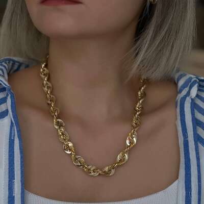 14 Ayar Altın Kalın Burgu Halat Kolye - 2