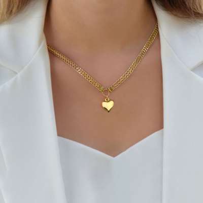 14 Ayar Altın Kalp Figürlü Örgü Kolye