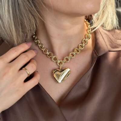 14 Ayar Altın Kalp Kolye Cetaş Zarif Tasarım - 2