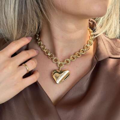 14 Ayar Altın Kalp Kolye Cetaş Zarif Tasarım - 3