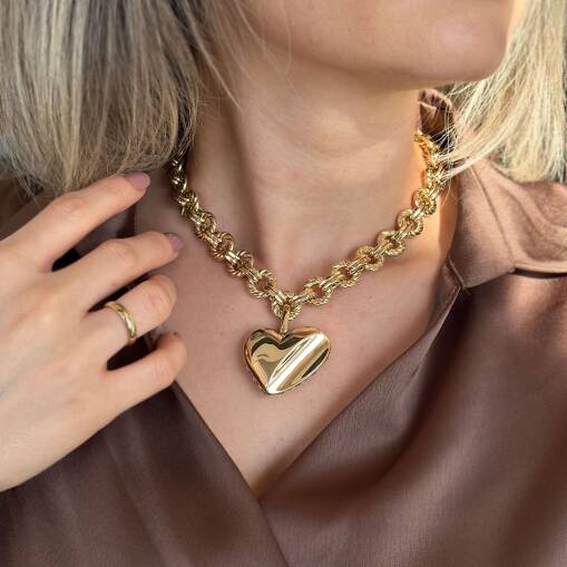 14 Ayar Altın Kalp Kolye Cetaş Zarif Tasarım - 3