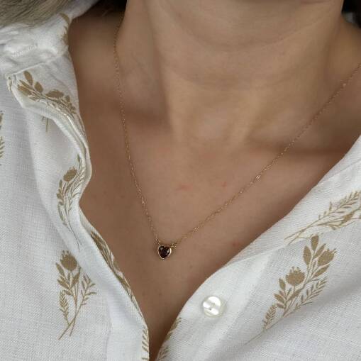 14 Ayar Altın Kalp Kolye – Kırmızı Zirkon Taşlı - 2