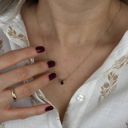 14 Ayar Altın Kalp Kolye – Kırmızı Zirkon Taşlı - 3