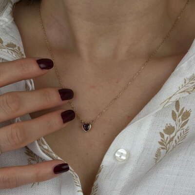 14 Ayar Altın Kalp Kolye – Kırmızı Zirkon Taşlı - 4