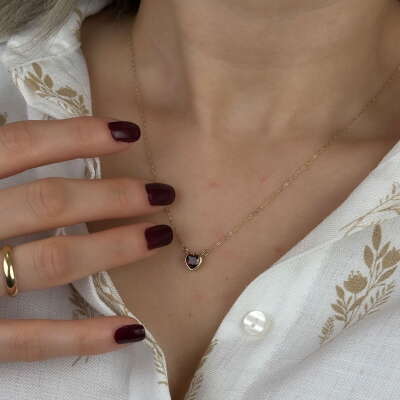 14 Ayar Altın Kalp Kolye – Kırmızı Zirkon Taşlı - 5