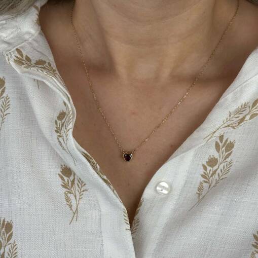 14 Ayar Altın Kalp Kolye – Kırmızı Zirkon Taşlı - 6