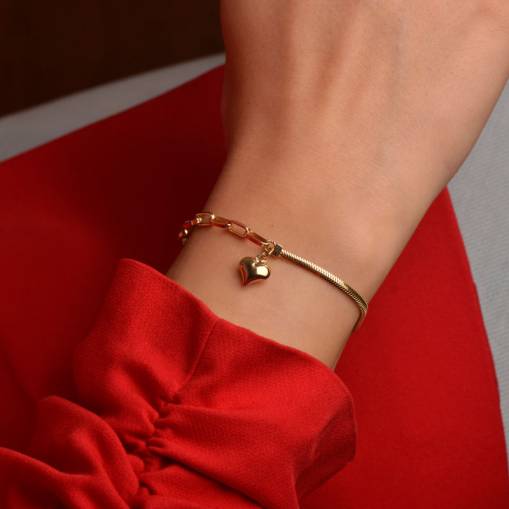 14 Ayar Altın Kalpli Bileklik - 1