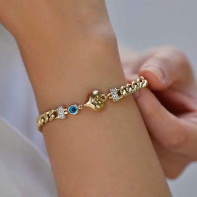 14 Ayar Altın Kalpli Hallow Bileklik - ENGİNGOLD RZG