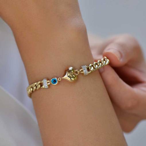 14 Ayar Altın Kalpli Hallow Bileklik - 1