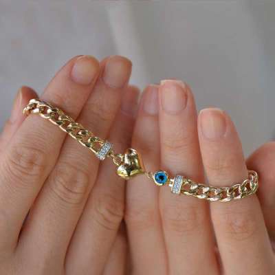 14 Ayar Altın Kalpli Hallow Bileklik - 2