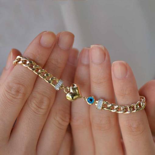 14 Ayar Altın Kalpli Hallow Bileklik - 2