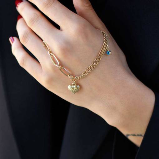 14 Ayar Altın Kalpli Hallow Bileklik - 2