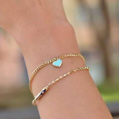 14 Ayar Altın Kalpli Nazarlı Bileklik - ENGİNGOLD CETAŞ