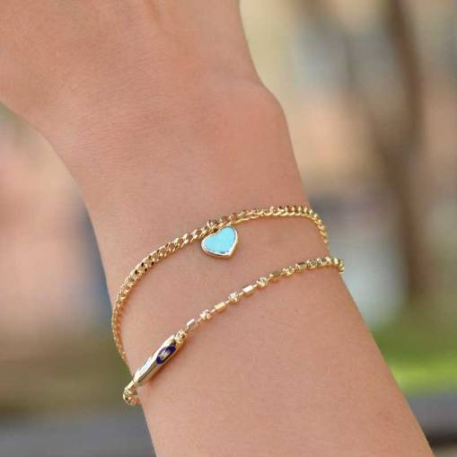 14 Ayar Altın Kalpli Nazarlı Bileklik - 1