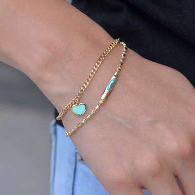 14 Ayar Altın Kalpli Nazarlı Bileklik - 3