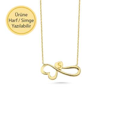 14 Ayar Altın Kalpli Sonsuzluk Kolye - 1