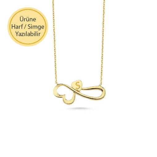 14 Ayar Altın Kalpli Sonsuzluk Kolye - 1