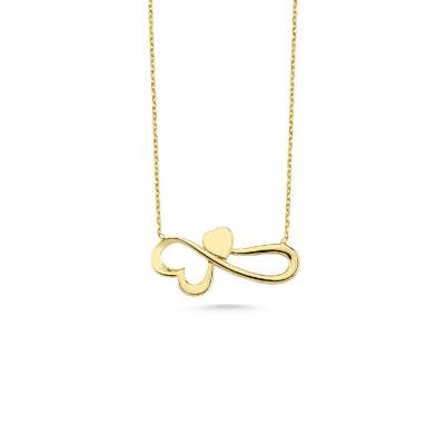 14 Ayar Altın Kalpli Sonsuzluk Kolye - 2