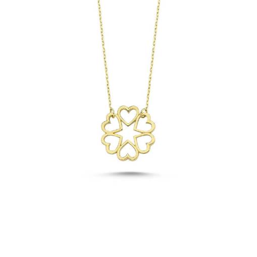 14 Ayar Altın Kalpli Tasarım Kolye - 1