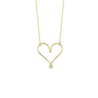 14 Ayar Altın Kalpli Tektaş Kolye