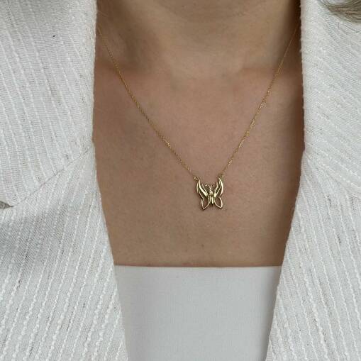 14 Ayar Altın Kelebek Kolye – Zirkon Taşlı Zarif Tasarım - 3