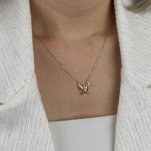 14 Ayar Altın Kelebek Kolye – Zirkon Taşlı Zarif Tasarım - 2