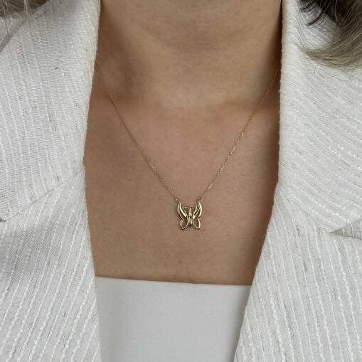14 Ayar Altın Kelebek Kolye – Zirkon Taşlı Zarif Tasarım - 1