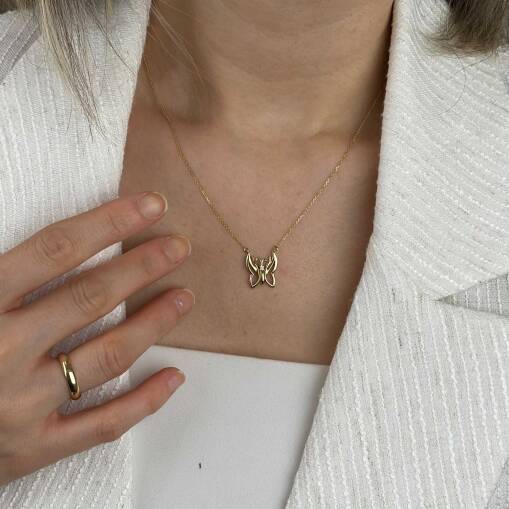 14 Ayar Altın Kelebek Kolye – Zirkon Taşlı Zarif Tasarım - 4
