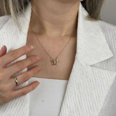14 Ayar Altın Kelebek Kolye – Zirkon Taşlı Zarif Tasarım - 5