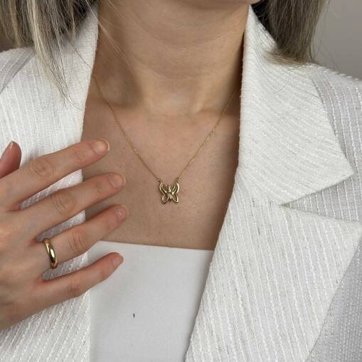 14 Ayar Altın Kelebek Kolye – Zirkon Taşlı Zarif Tasarım - 5