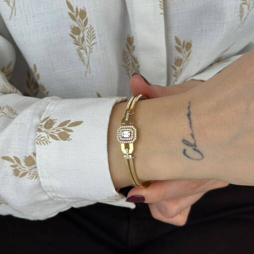 14 Ayar Altın Kelepçe – Baget Taşlı Zarif Tasarım - 5