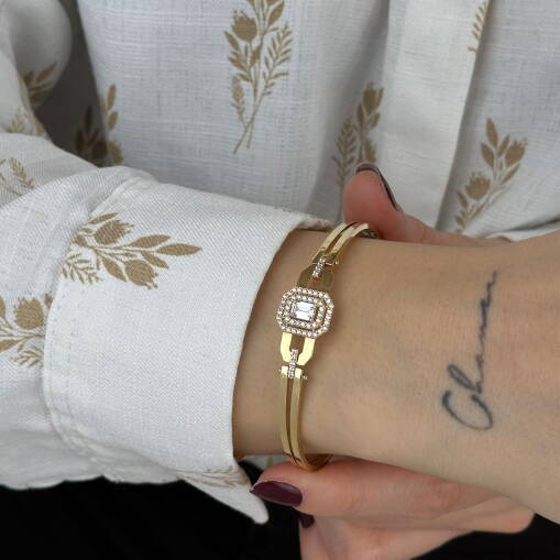 14 Ayar Altın Kelepçe – Baget Taşlı Zarif Tasarım - 1