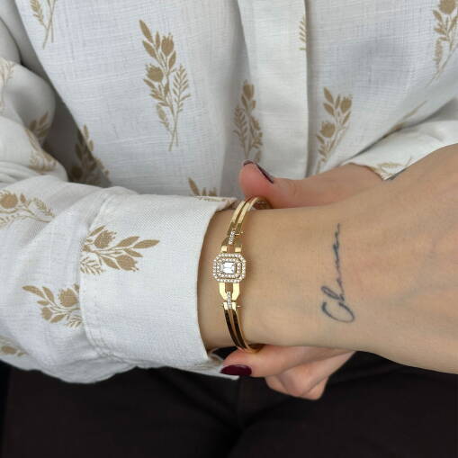 14 Ayar Altın Kelepçe – Baget Taşlı Zarif Tasarım - 4