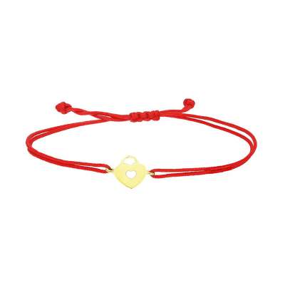 14 Ayar Altın Kilitli Kalp İpli Bileklik - ENGİNGOLD