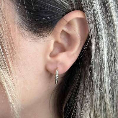 14 Ayar Altın Köşeli Taşlı Halka Küpe | Trend Takı - ENGİNGOLD VER