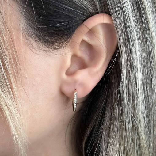 14 Ayar Altın Köşeli Taşlı Halka Küpe | Trend Takı - 1