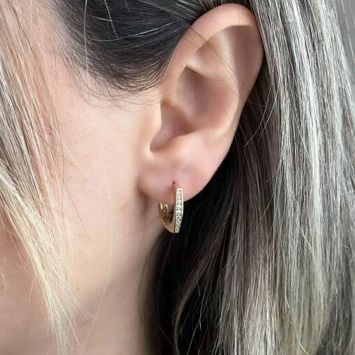 14 Ayar Altın Köşeli Taşlı Halka Küpe | Trend Takı - 2