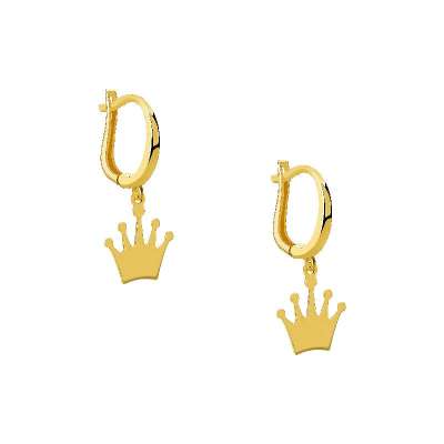 14 Ayar Altın Taç Figürlü Sallantılı Küpe - ENGİNGOLD