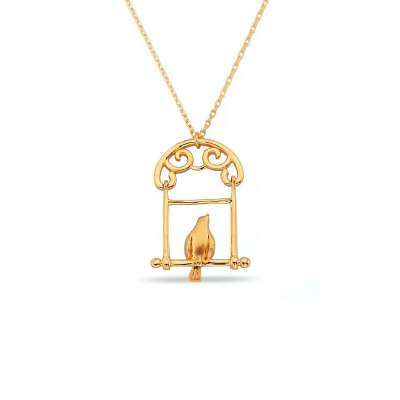 14 Ayar Altın Kuş Figürlü Pencere Kolye - ENGİNGOLD