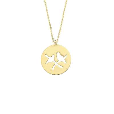 14 Ayar Altın Kuş Figürlü Plaka Kolye - ENGİNGOLD