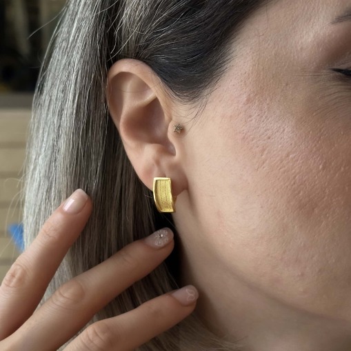 14 Ayar Altın Light Klasik Trabzon Hasır Küpe - 1