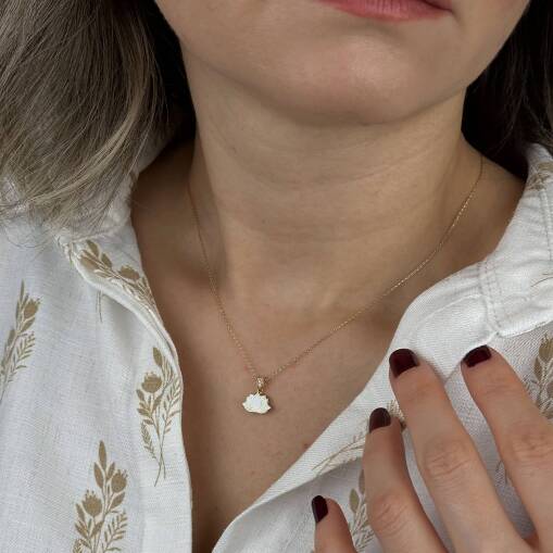 14 Ayar Altın Lotus Kolye – Beyaz Mineli Zarif Tasarım - 4