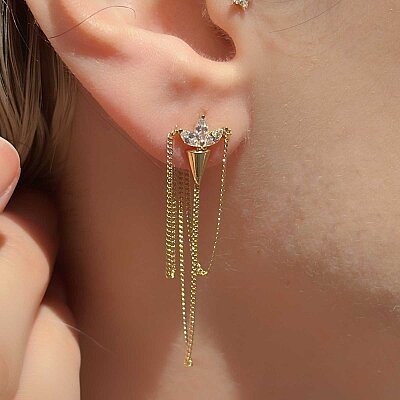14 Ayar Altın Lotus Taşlı Tek Küpe
