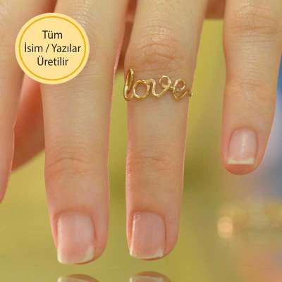 14 Ayar Altın Love İsim Yüzük - 1