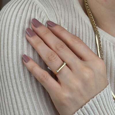 14 Ayar Altın Love Tasarım Taşlı Yüzük - 2