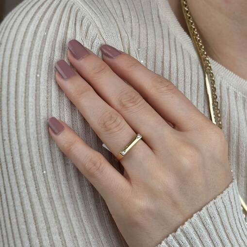 14 Ayar Altın Love Tasarım Taşlı Yüzük - 2