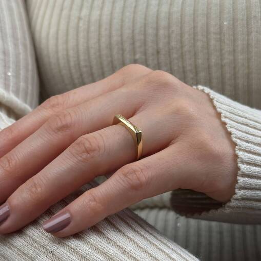 14 Ayar Altın Love Tasarım Taşlı Yüzük - 3